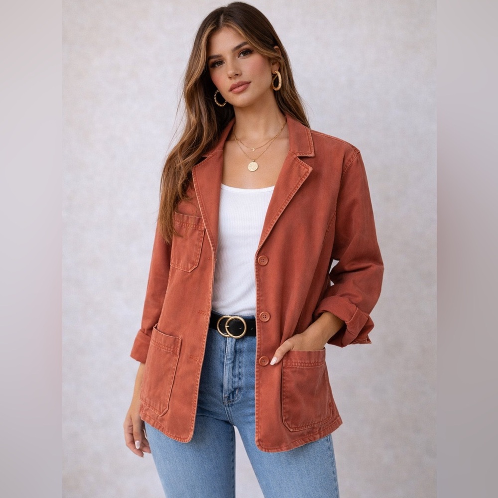 GAP Washed Rust Utility Jacket | Soft Canvas Blazer-Style Coat | Size L - Picture 2 of 6